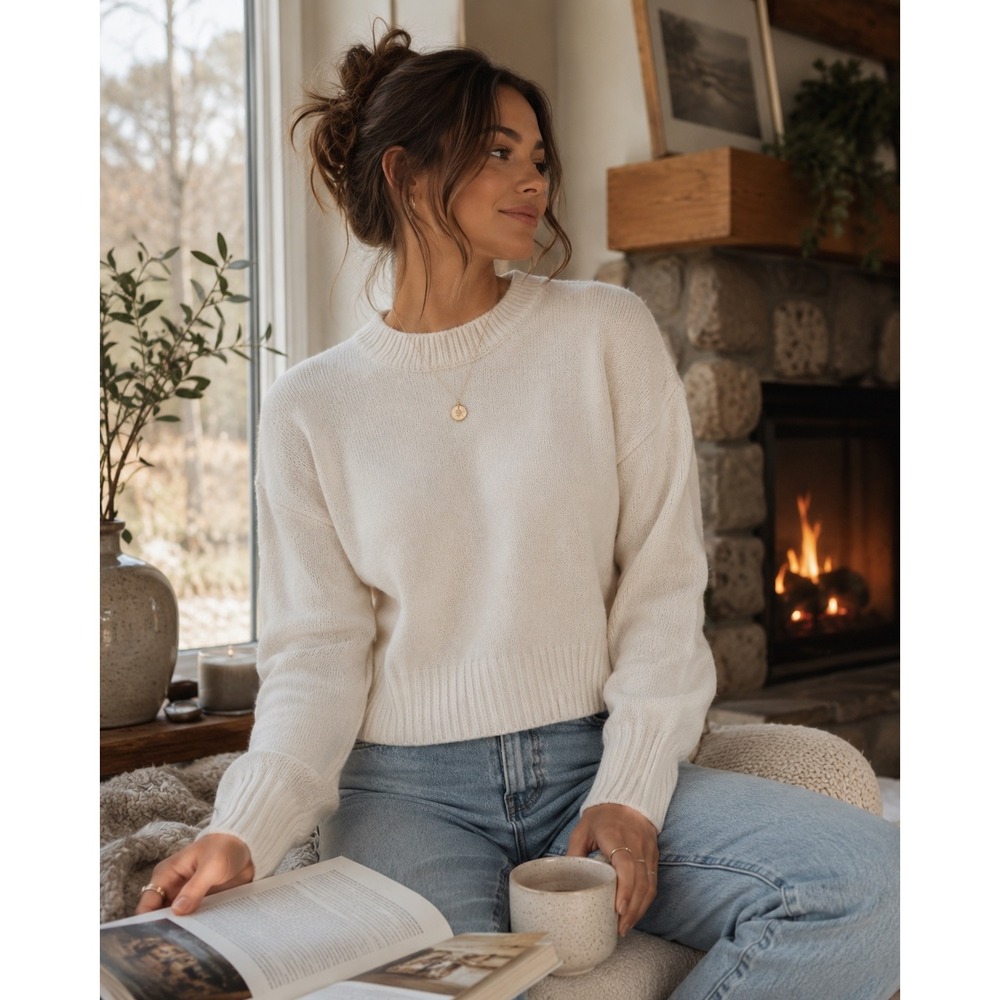 Truth by Republic Crewneck Sweater Womens Small White Wool Blend Crop